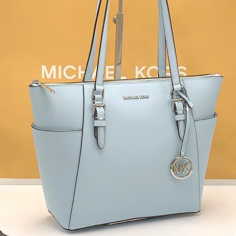 MICHAEL KORS CHARLOTTE LARGE TOP ZIP TOTE VISTA BLUE COLOR - Picture 1 of 16